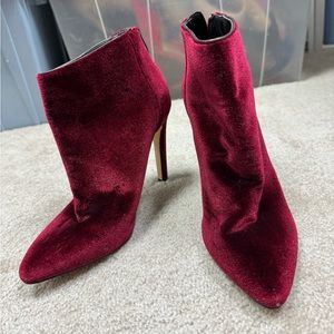 Red velvet heeled bootie